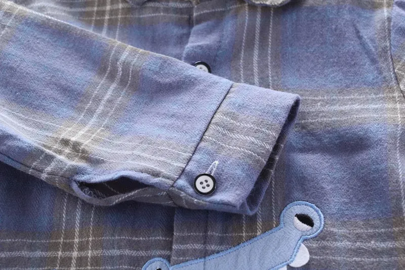 Toddler Boys Long Sleeve Plaid Dress Shirt With Motif