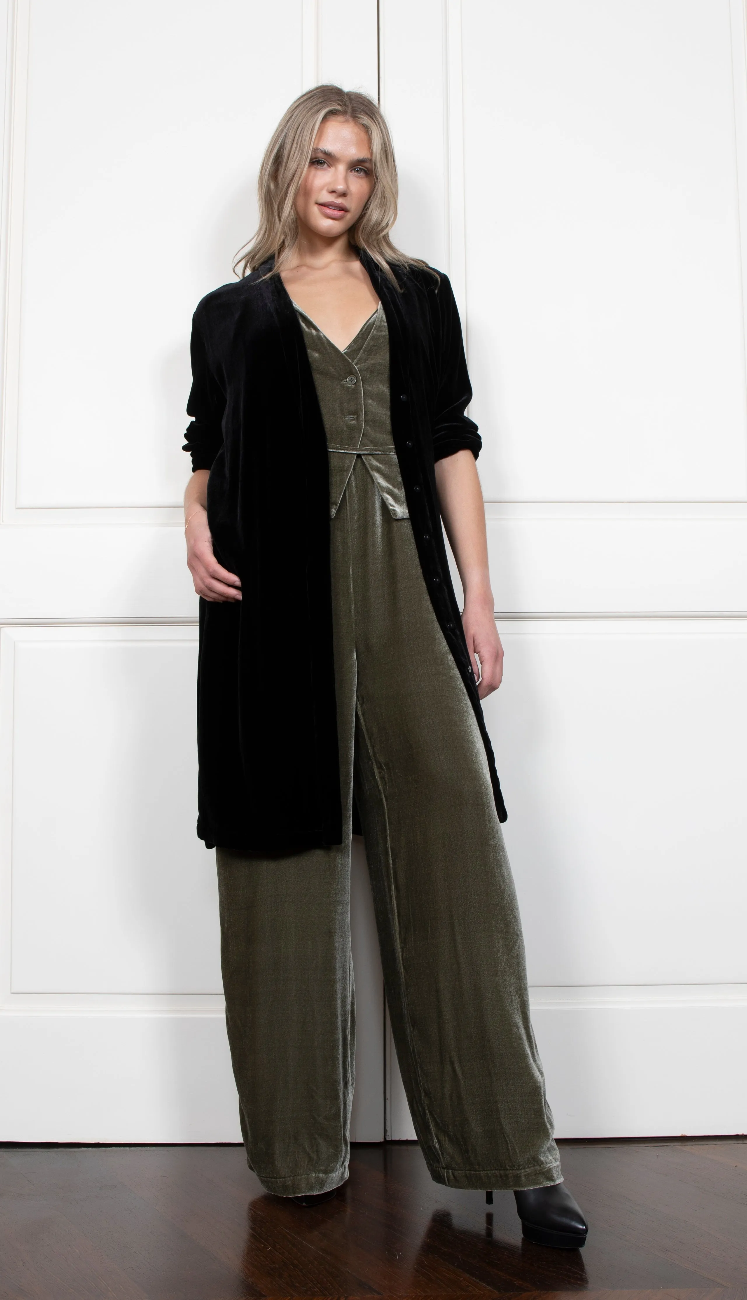 Velvet Jumpsuit - Moss Green