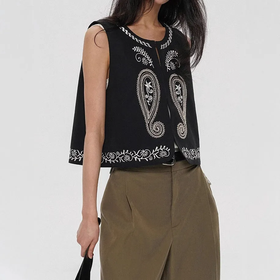 Vest vest jacket high quality cotton heavy industry embroidery western denim feeling round neck vest stacked wear vest C0233