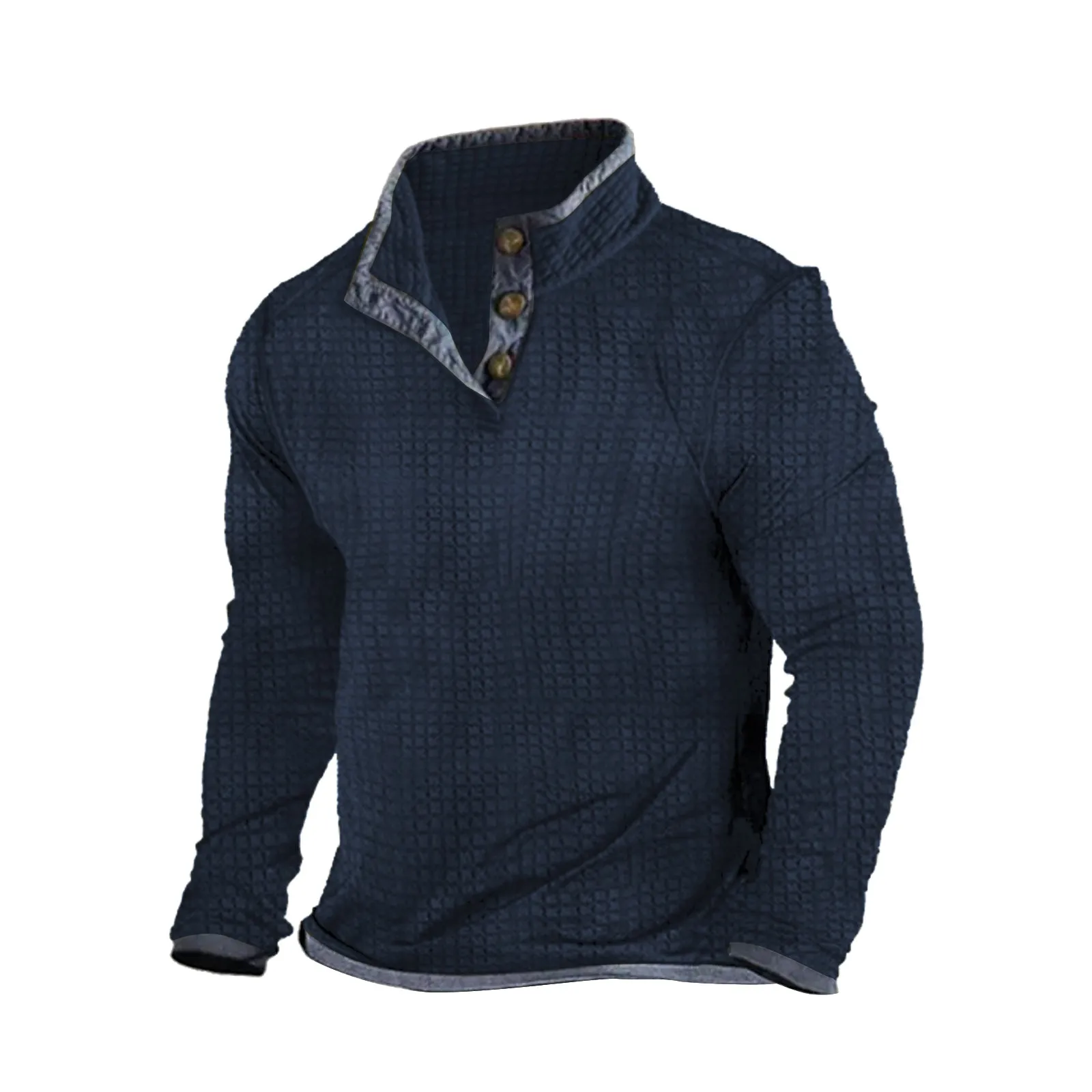 WAFFLE HENLEY NECK SWEATSHIRT