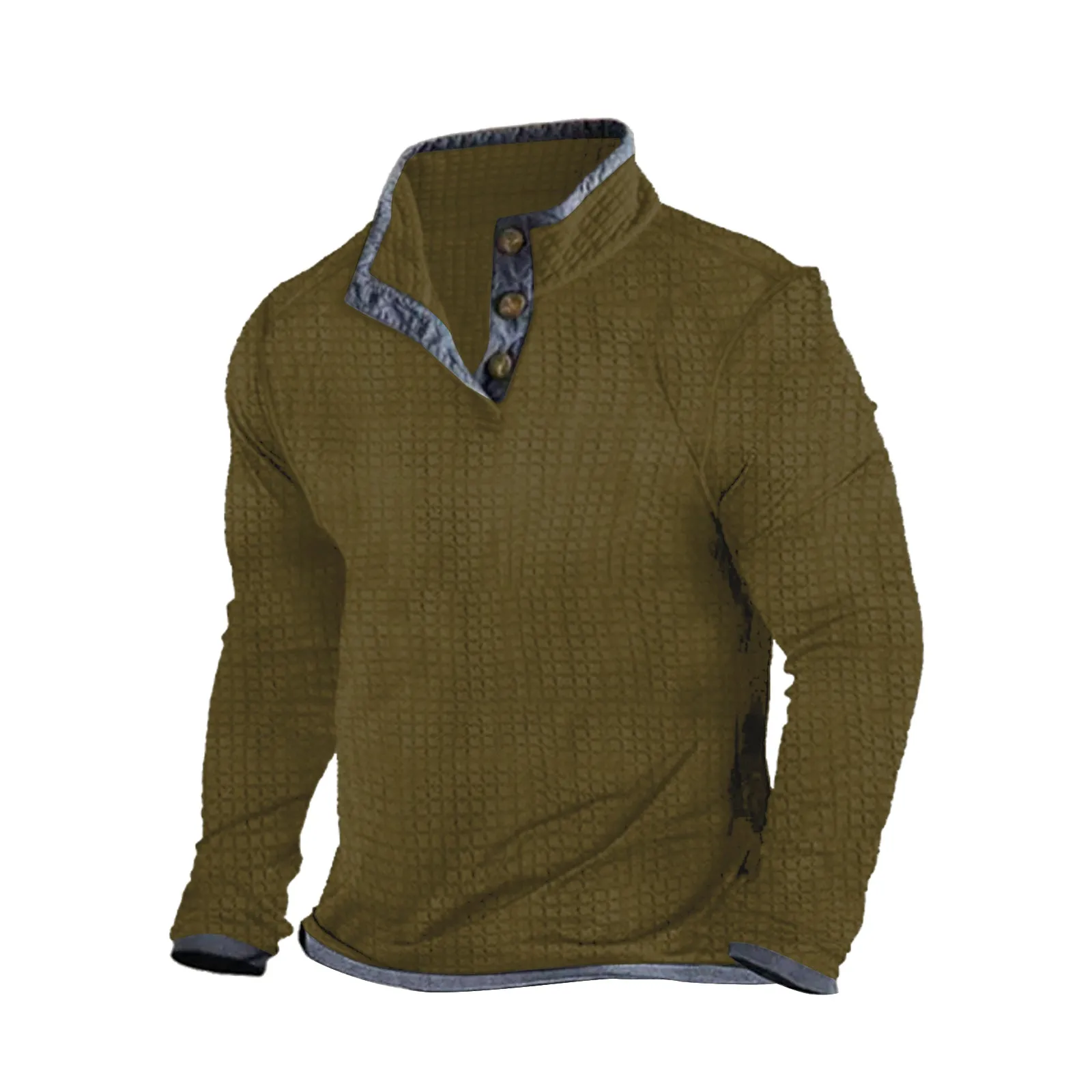 WAFFLE HENLEY NECK SWEATSHIRT