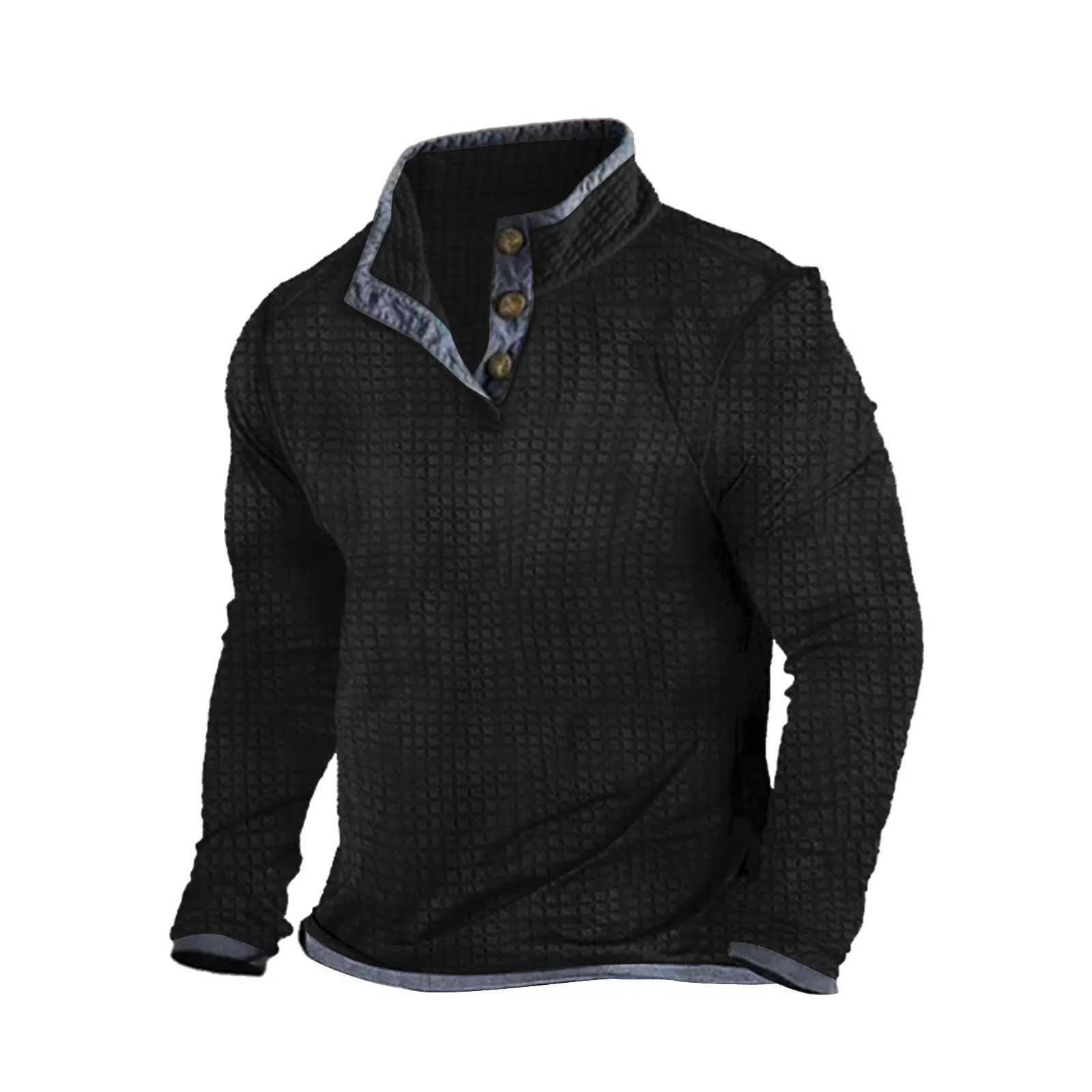 WAFFLE HENLEY NECK SWEATSHIRT