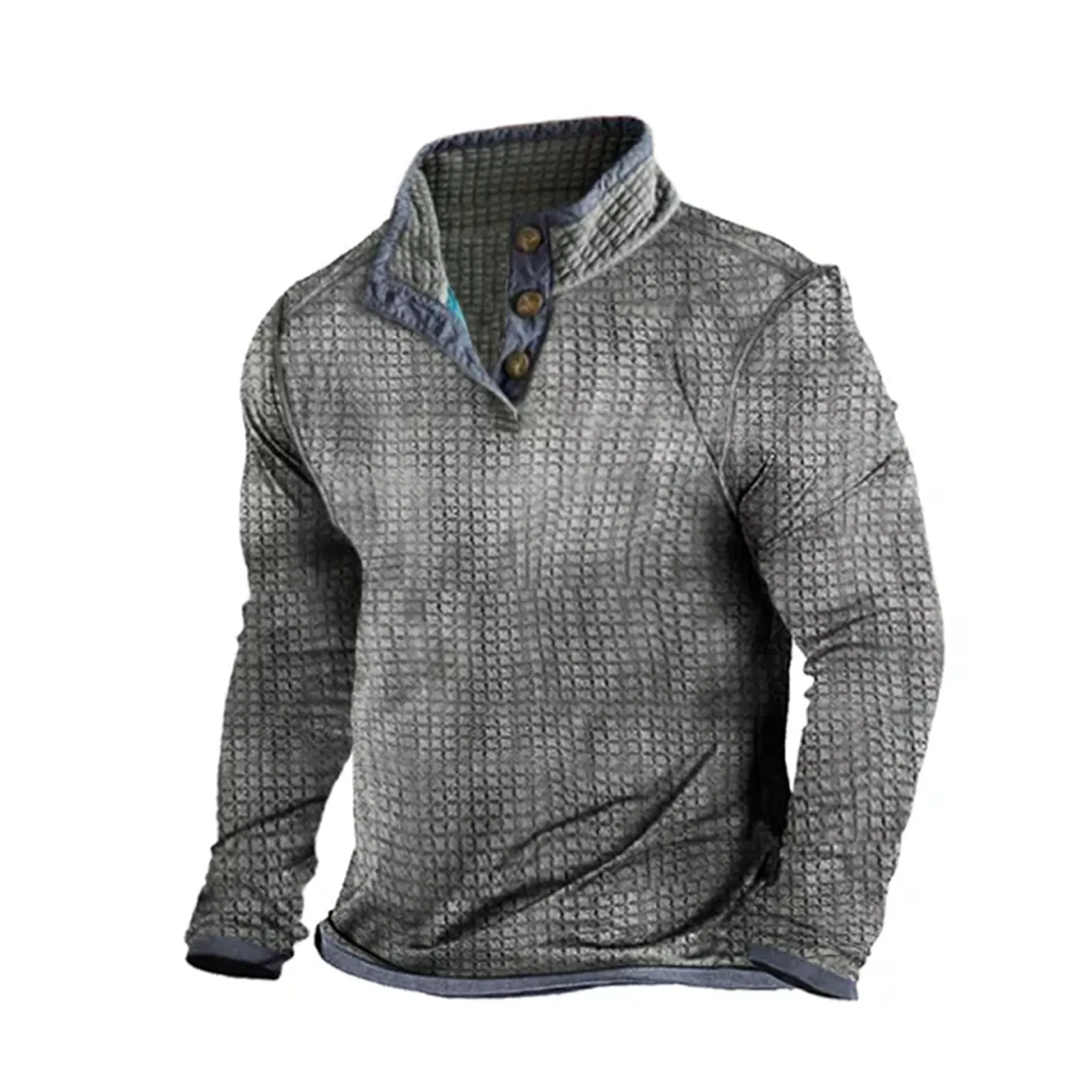 WAFFLE HENLEY NECK SWEATSHIRT