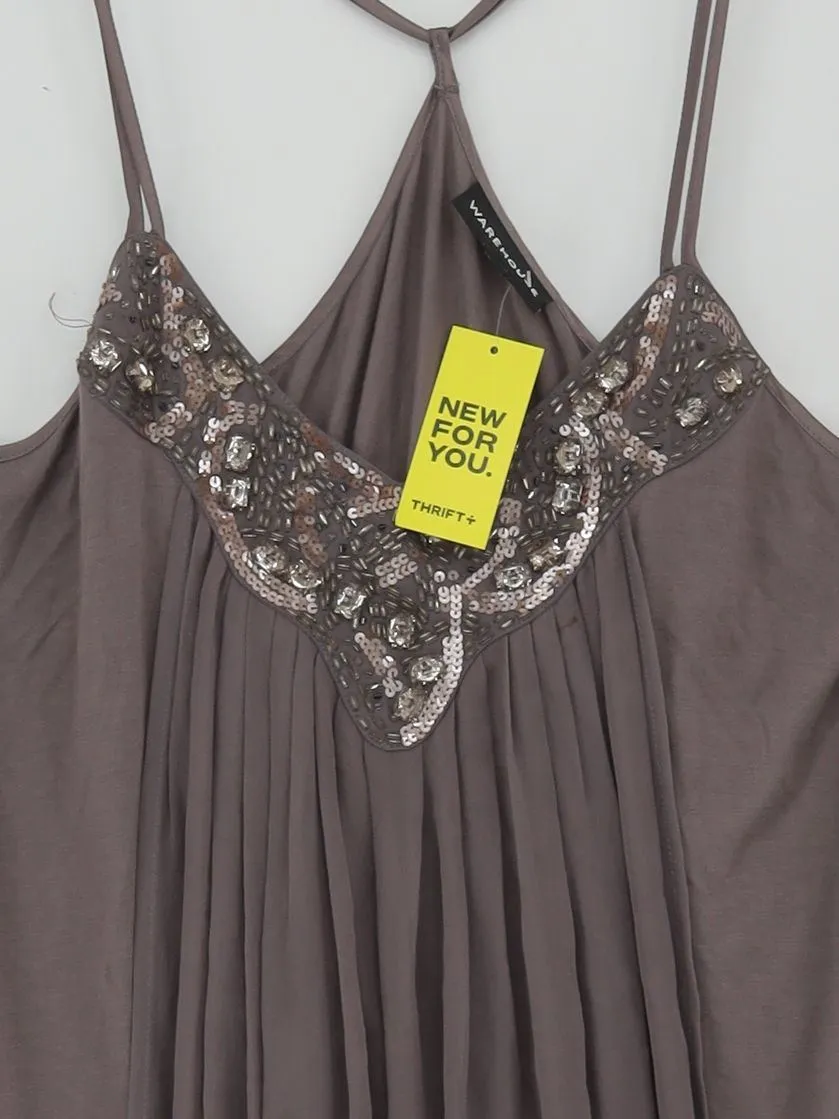 Warehouse Women's T-Shirt UK 12 Grey Viscose with Silk