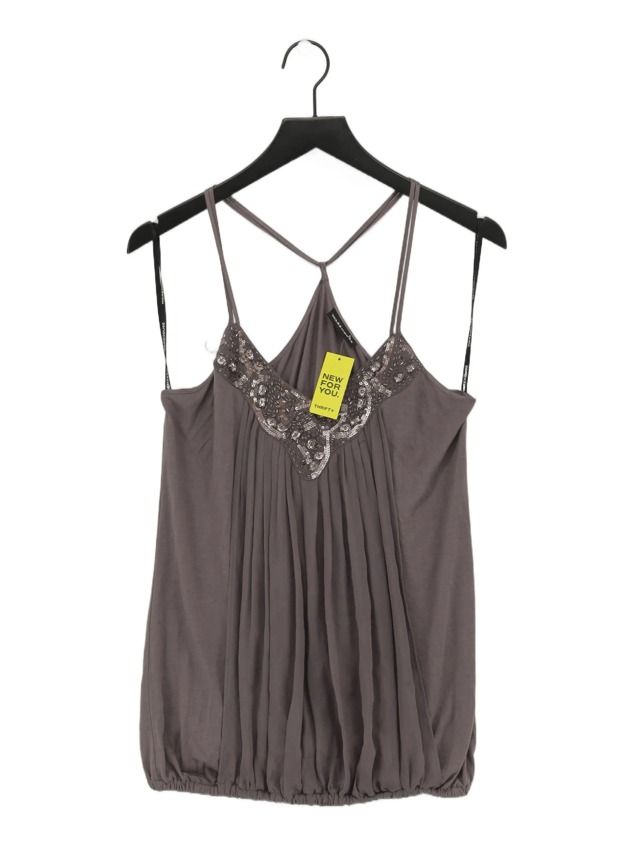 Warehouse Women's T-Shirt UK 12 Grey Viscose with Silk