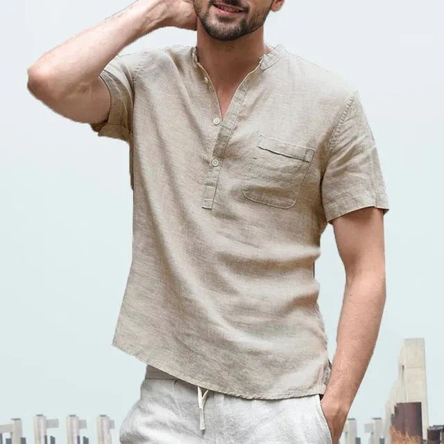 West Louis™ Short Sleeve Henley Collar Shirts