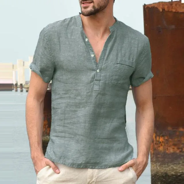 West Louis™ Short Sleeve Henley Collar Shirts