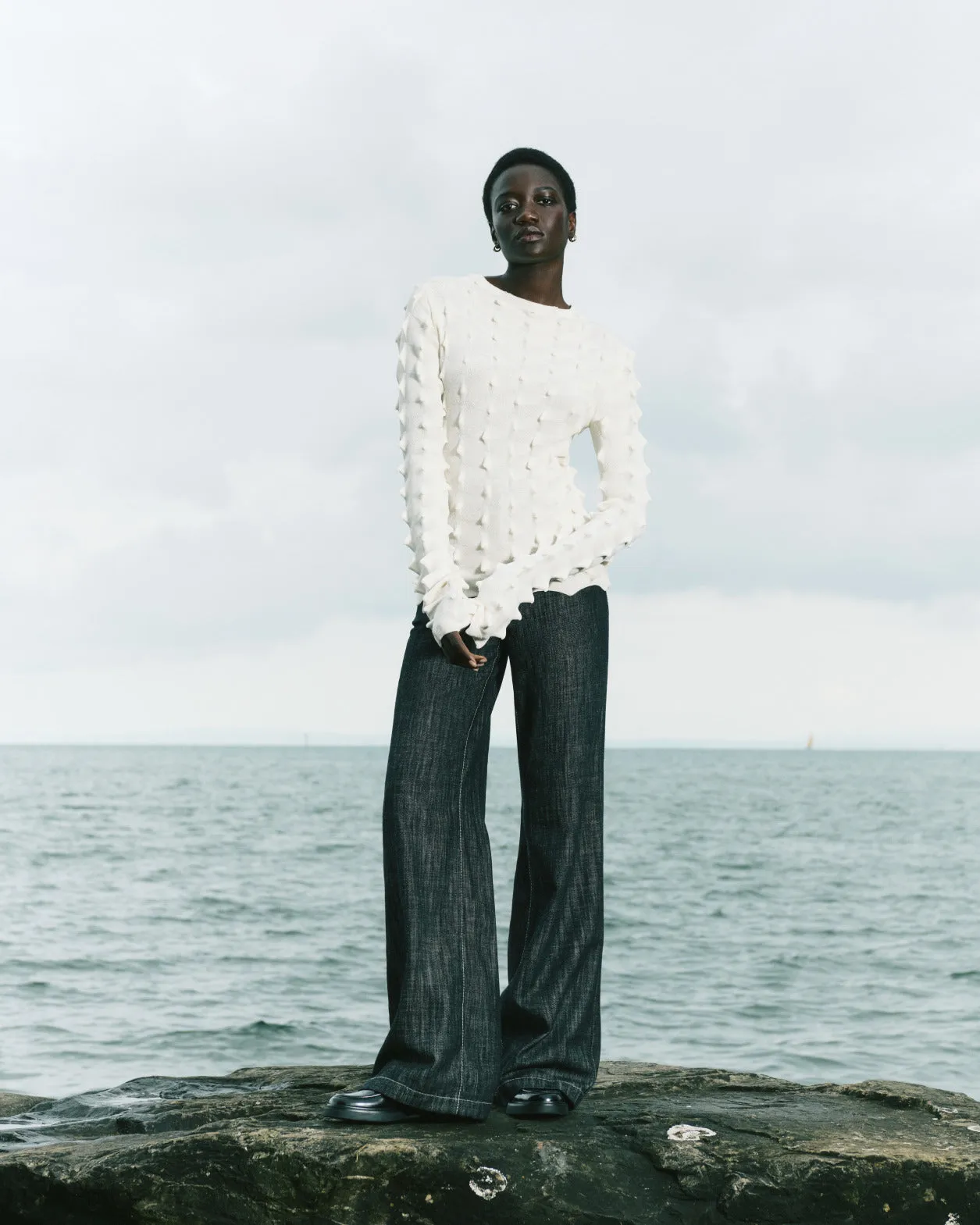 Wide Cotton Denim Pants