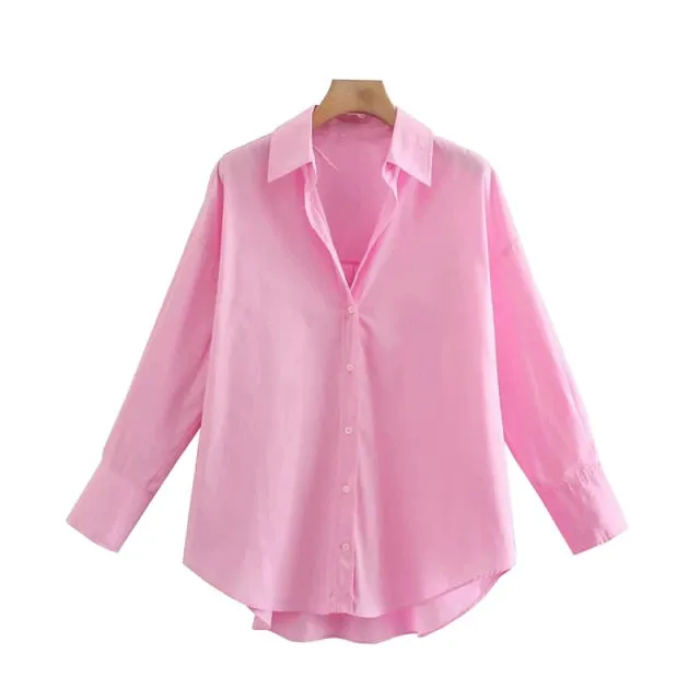 Women Fashion Loose  Blouses Vintage Long Sleeve Button-up
