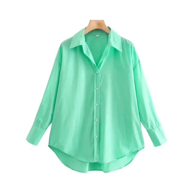 Women Fashion Loose  Blouses Vintage Long Sleeve Button-up