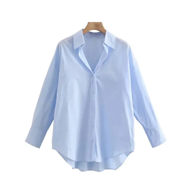 Women Fashion Loose  Blouses Vintage Long Sleeve Button-up