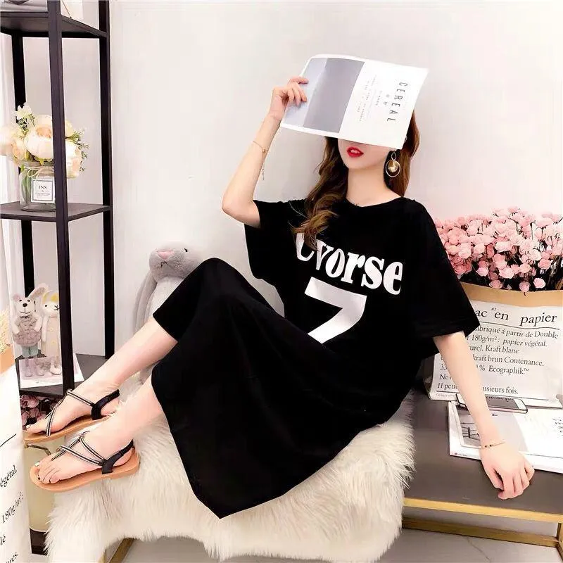 Women's Casual Loose Long Dress Women Short Sleeve Long Dresses Women T Shirt Dress Solid Color