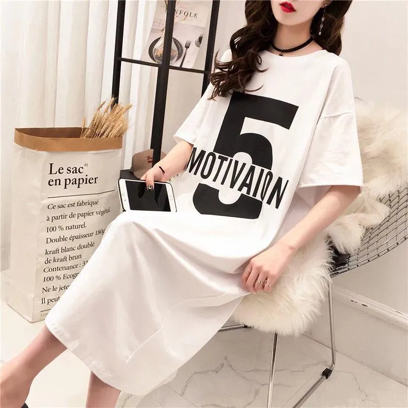 Women's Casual Loose Long Dress Women Short Sleeve Long Dresses Women T Shirt Dress Solid Color