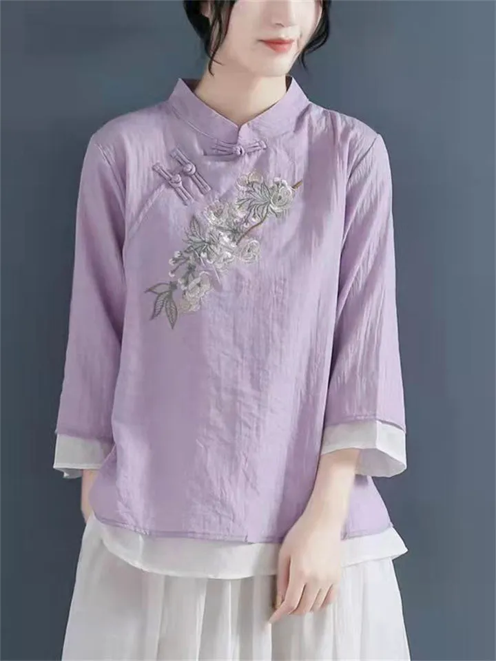 Women's Cotton Linen Stand Collar Shirts