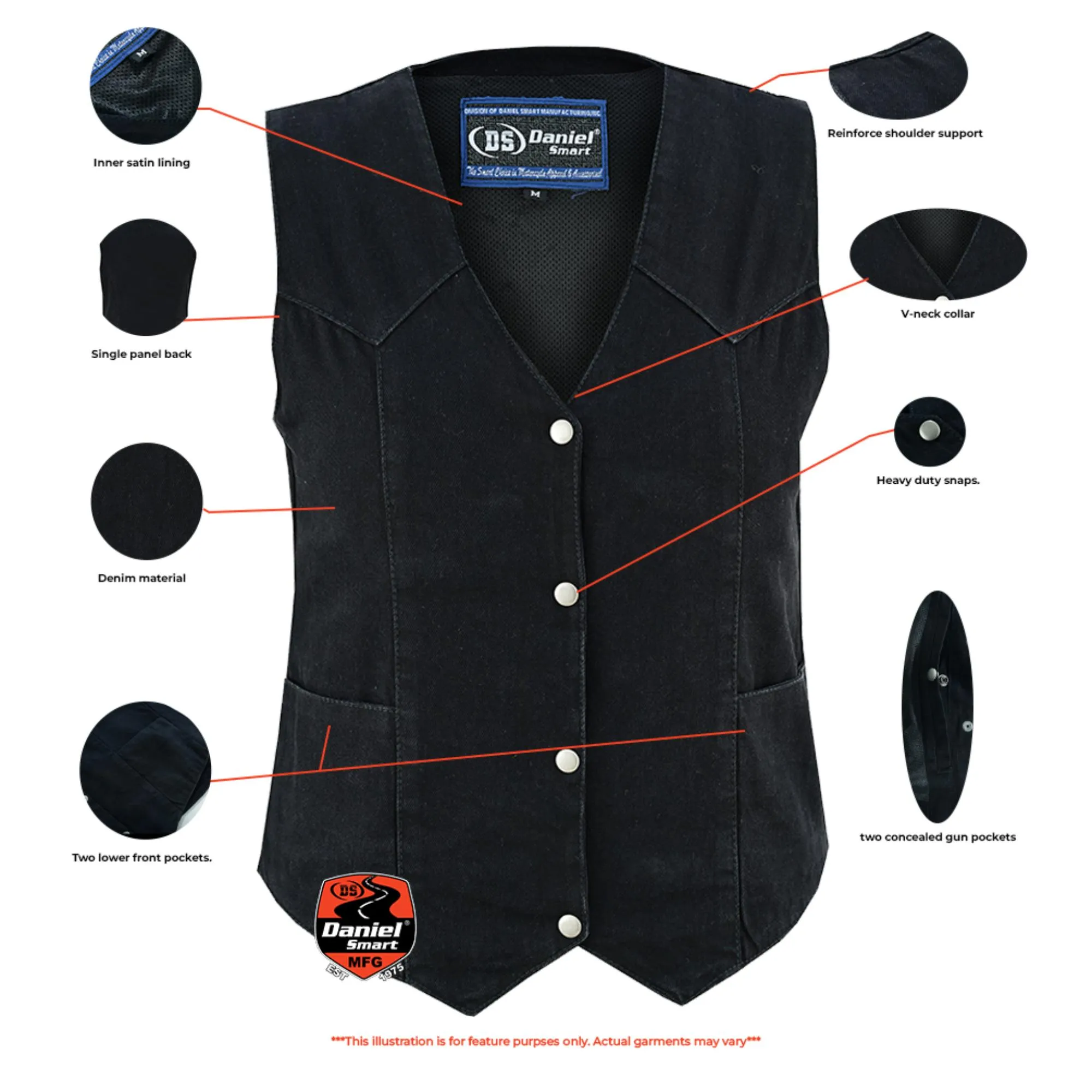 Women's Denim Classic Plain Sides Vest