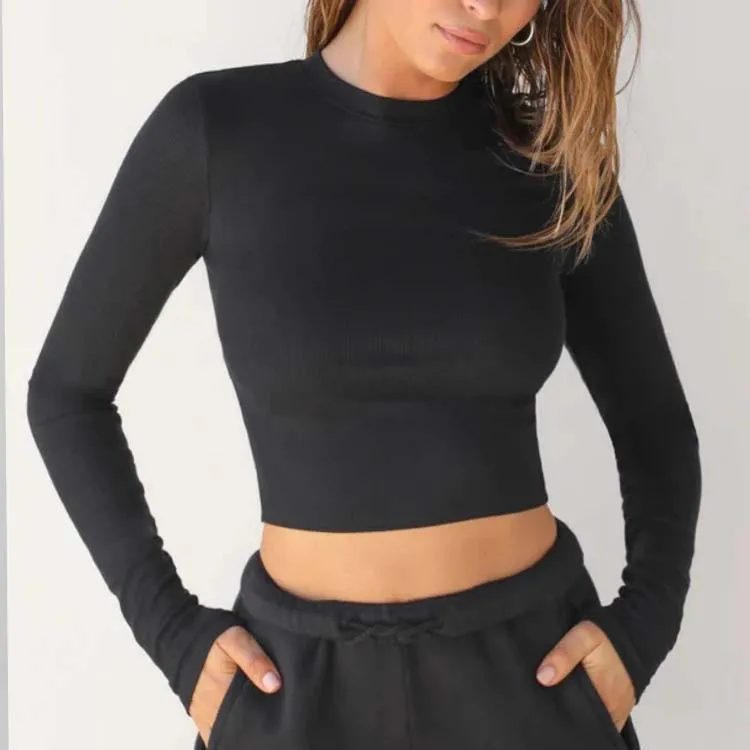 Women's Fitness Casual Thread Round Neck Long Sleeve Top
