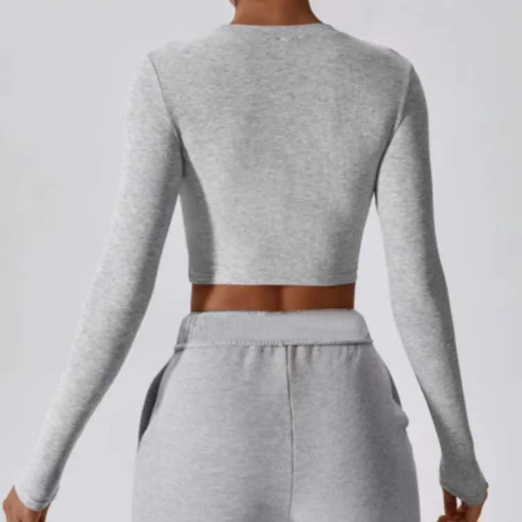 Women's Fitness Casual Thread Round Neck Long Sleeve Top