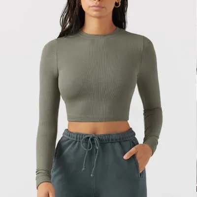 Women's Fitness Casual Thread Round Neck Long Sleeve Top
