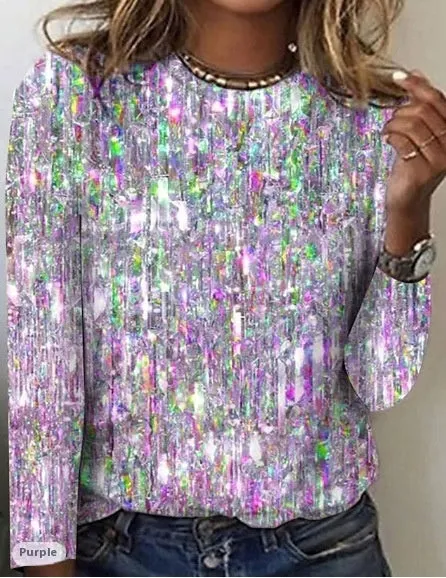 Women's Iridescent Brushed Milk Silk Long Sleeve Round Neck Blouse