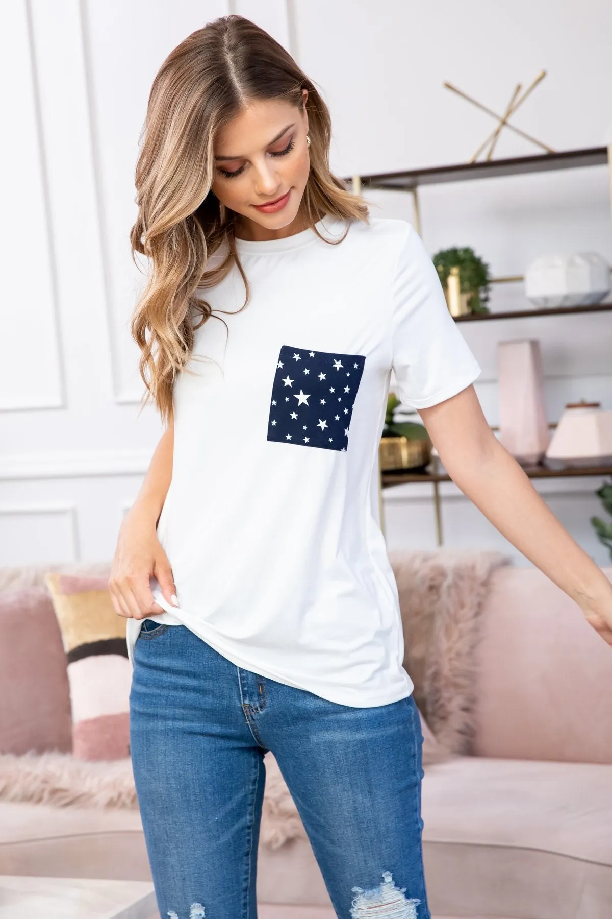 Women's Star Pocket T-Shirt- 2 Colors