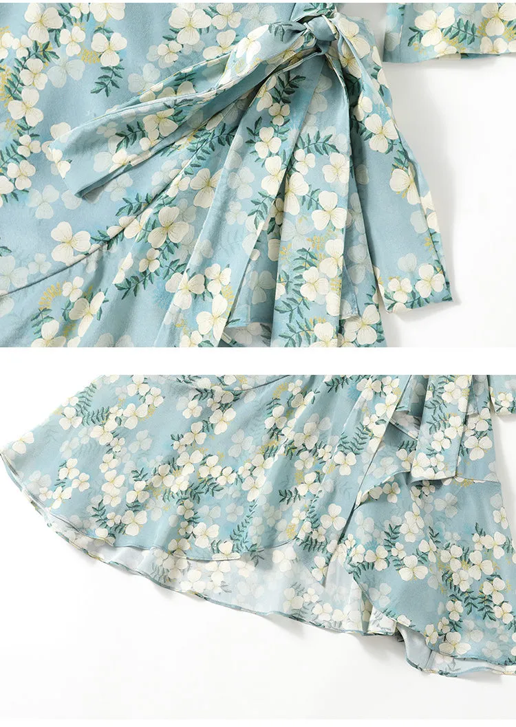 Women's Summer Mulberry Silk Dress Mid-length Printed Three Quarter Sleeve Dress