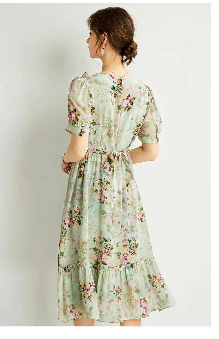 Women's Summer Mulberry Silk Dress Mid-length V-neck Fashion Slim Dress