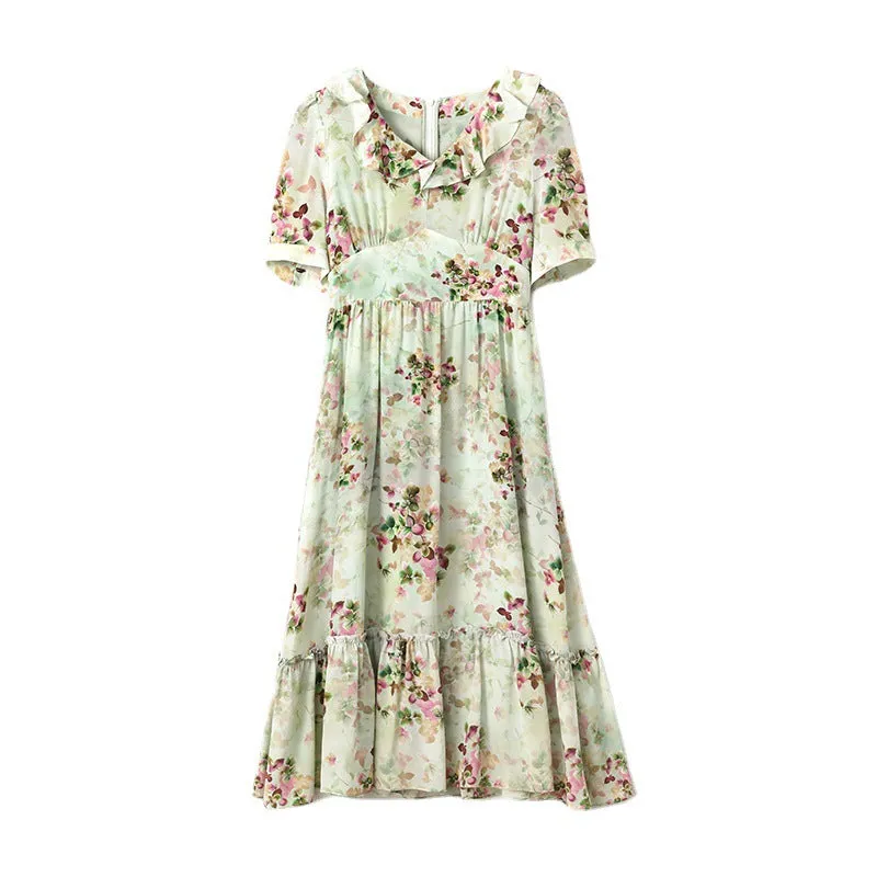 Women's Summer Mulberry Silk Dress Mid-length V-neck Fashion Slim Dress