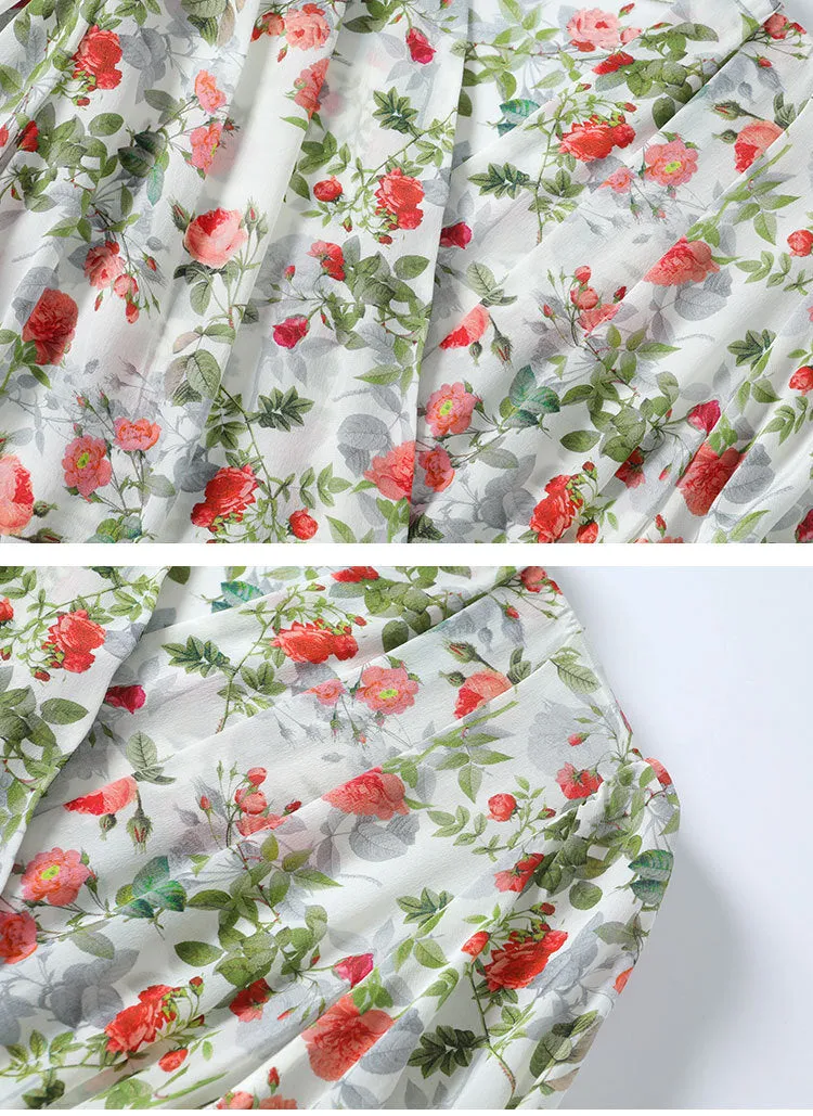 Women's Summer Silk Dress French Style Slim Printed Dress