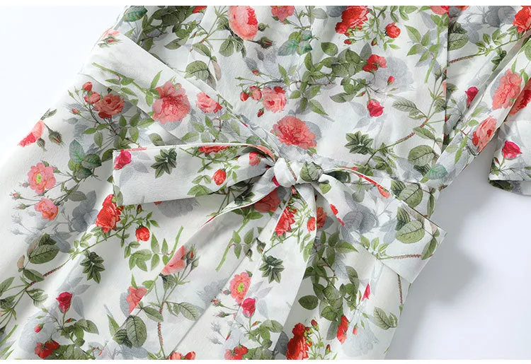Women's Summer Silk Dress French Style Slim Printed Dress