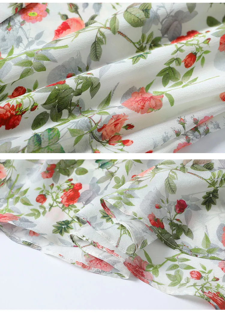 Women's Summer Silk Dress French Style Slim Printed Dress