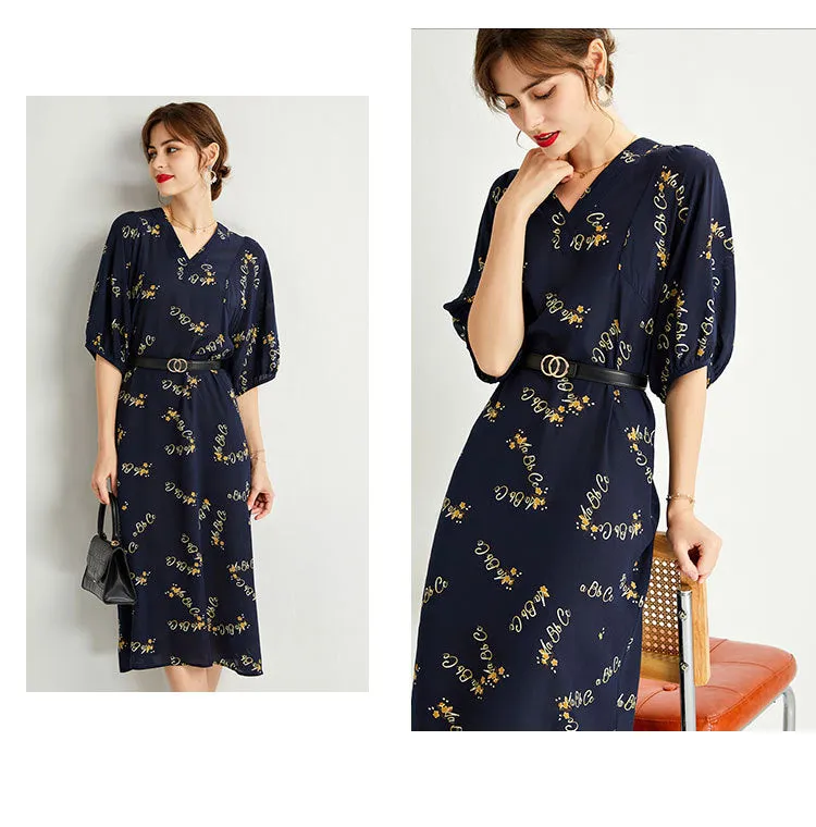 Women's Summer Silk Dress Large Size Loose Tie Tall Long Dress