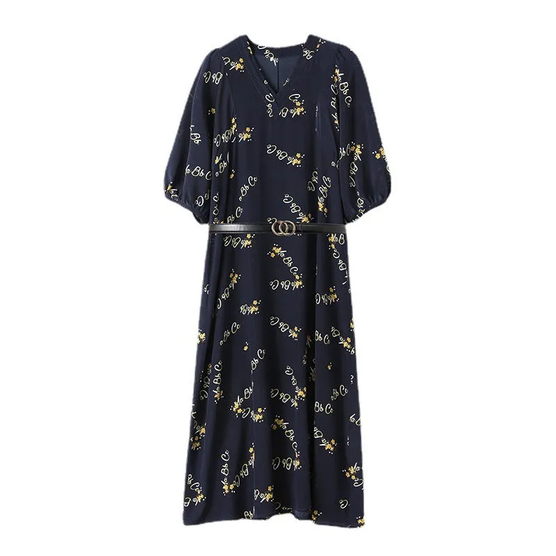 Women's Summer Silk Dress Large Size Loose Tie Tall Long Dress