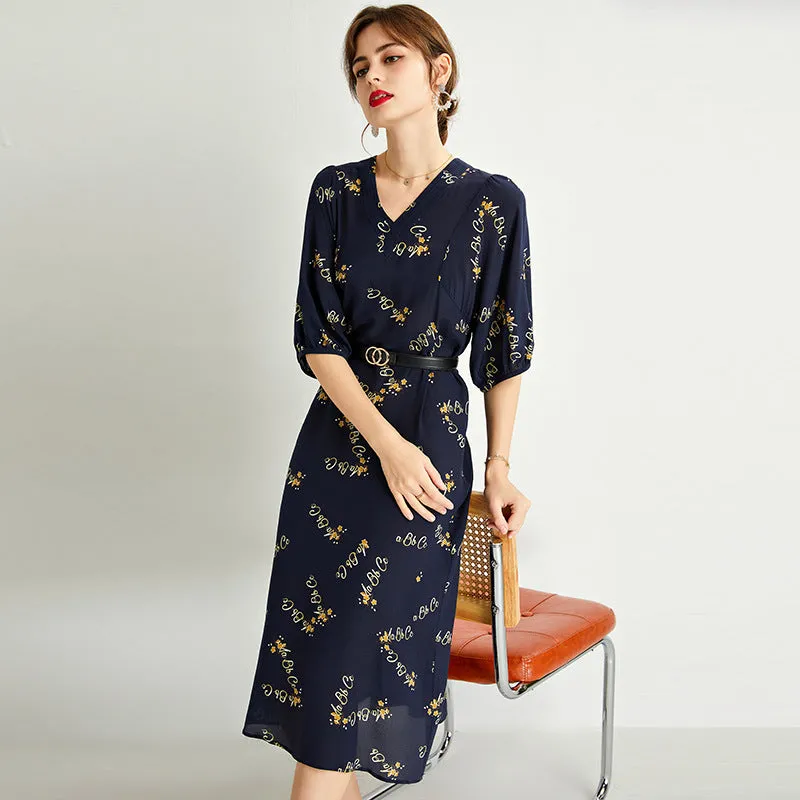 Women's Summer Silk Dress Large Size Loose Tie Tall Long Dress