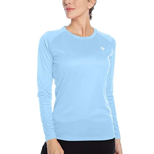 Women's UPF 50  Sun Protection Cool Fast Dry Rashguard Long Sleeve Athletic Tops T -Shirt (Blue, XL)