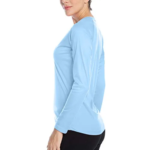Women's UPF 50  Sun Protection Cool Fast Dry Rashguard Long Sleeve Athletic Tops T -Shirt (Blue, XL)