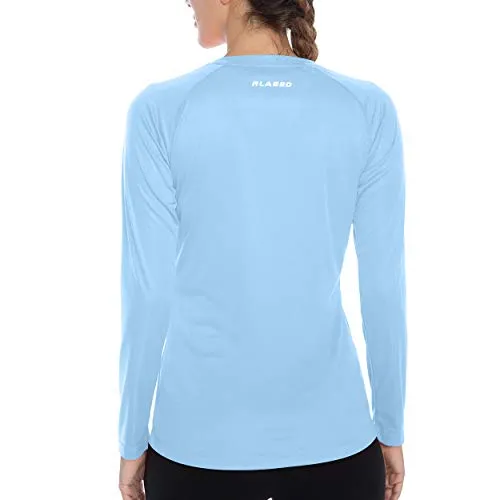 Women's UPF 50  Sun Protection Cool Fast Dry Rashguard Long Sleeve Athletic Tops T -Shirt (Blue, XL)