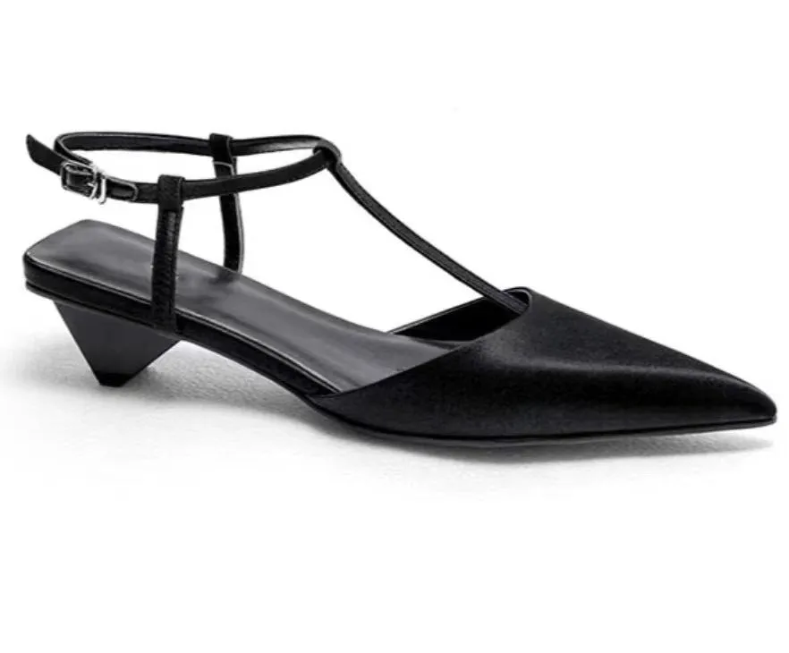 XIEYINSHE  Summer New Silk Pointed Toe Half Support Sandals Women's All-Match Triangle Heel T Shape with Slingback Sandals Women's