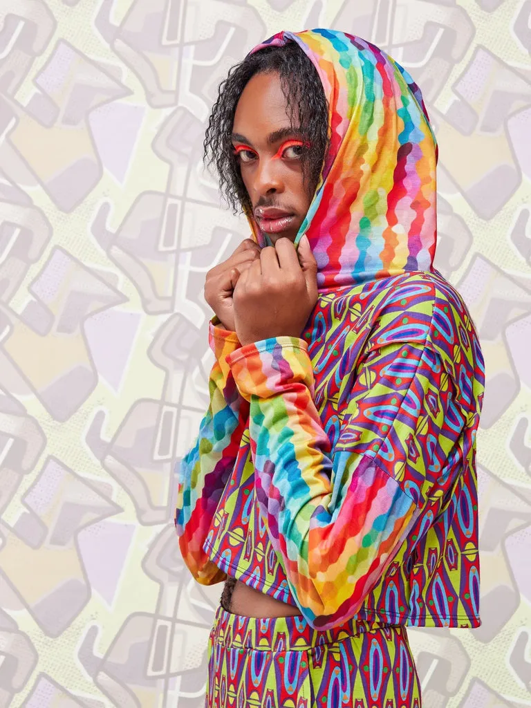 Zoya Brave Hoodie Print Crop Top - Geometric / Rainbow Print