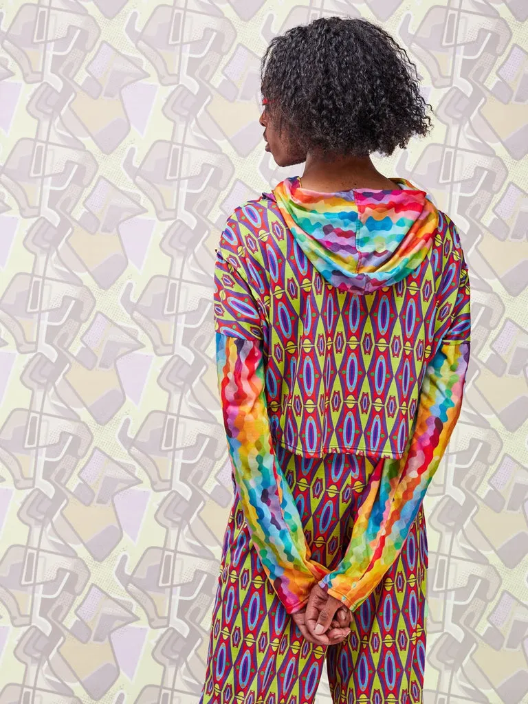 Zoya Brave Hoodie Print Crop Top - Geometric / Rainbow Print