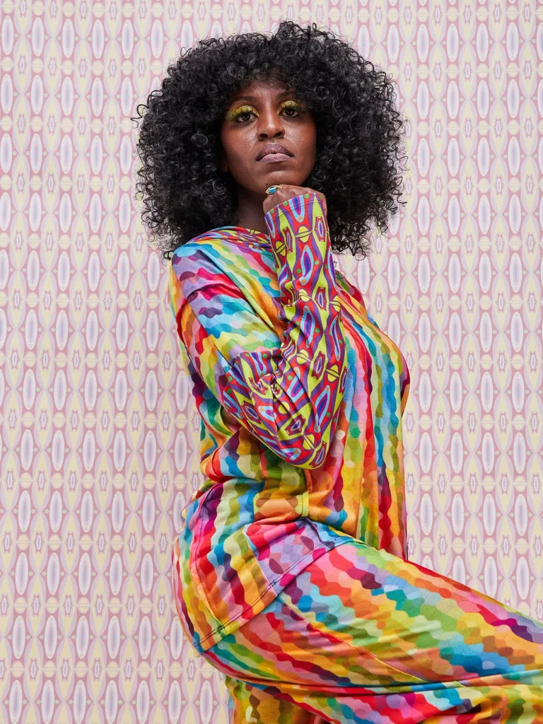 Zoya Brave Hoodie Print Top - Rainbow Geometric Print