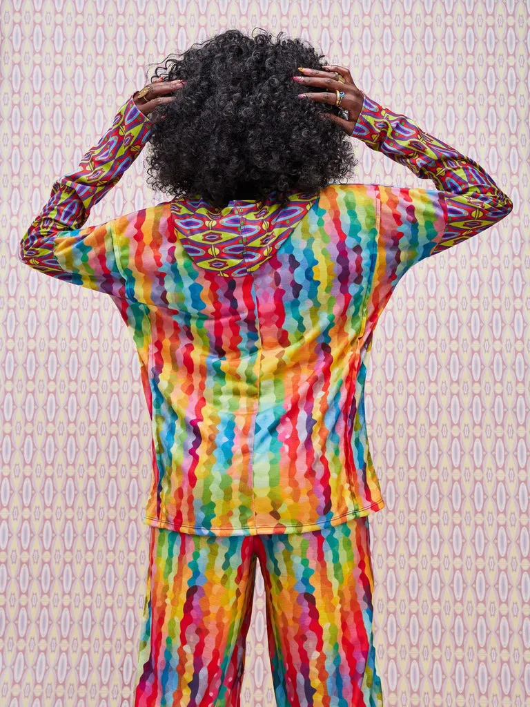 Zoya Brave Hoodie Print Top - Rainbow Geometric Print